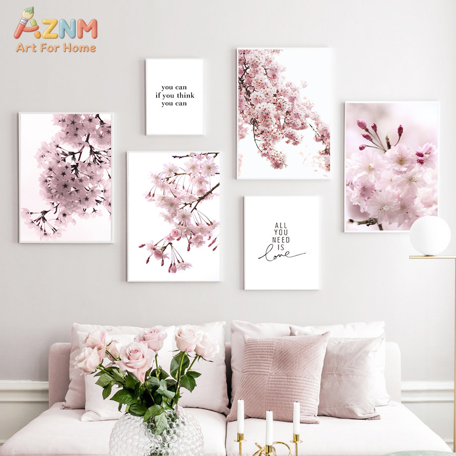 Photography Quotes - AZNM Pink Cherry Blossom Canvas Wall